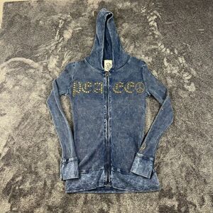 VOCAL Apparel Waffle Knit Peace Embellished Jacket Full Zip Distressed Y2K S*